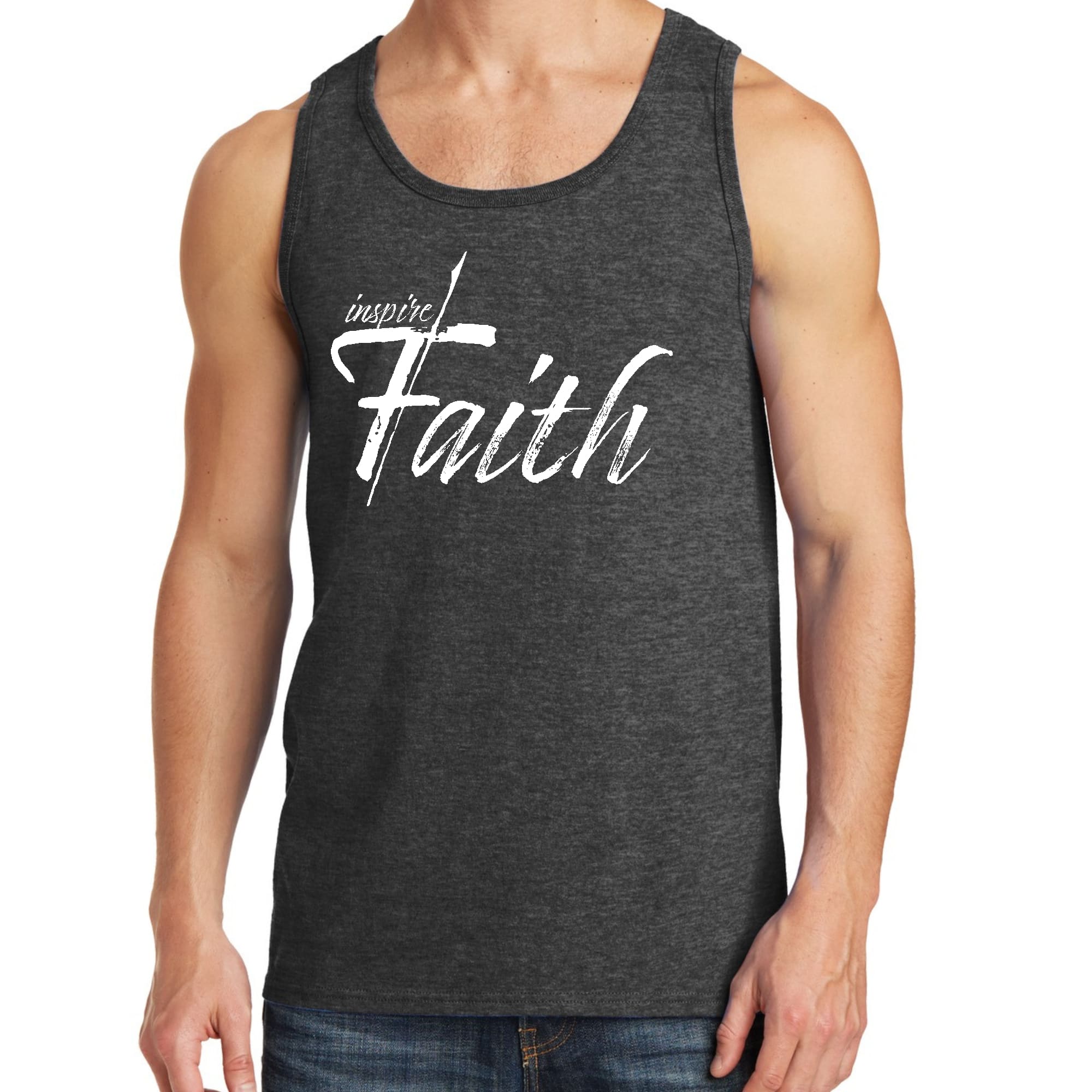 Mens Fitness Tank Top Graphic T-shirt Inspire Faith White Print-4