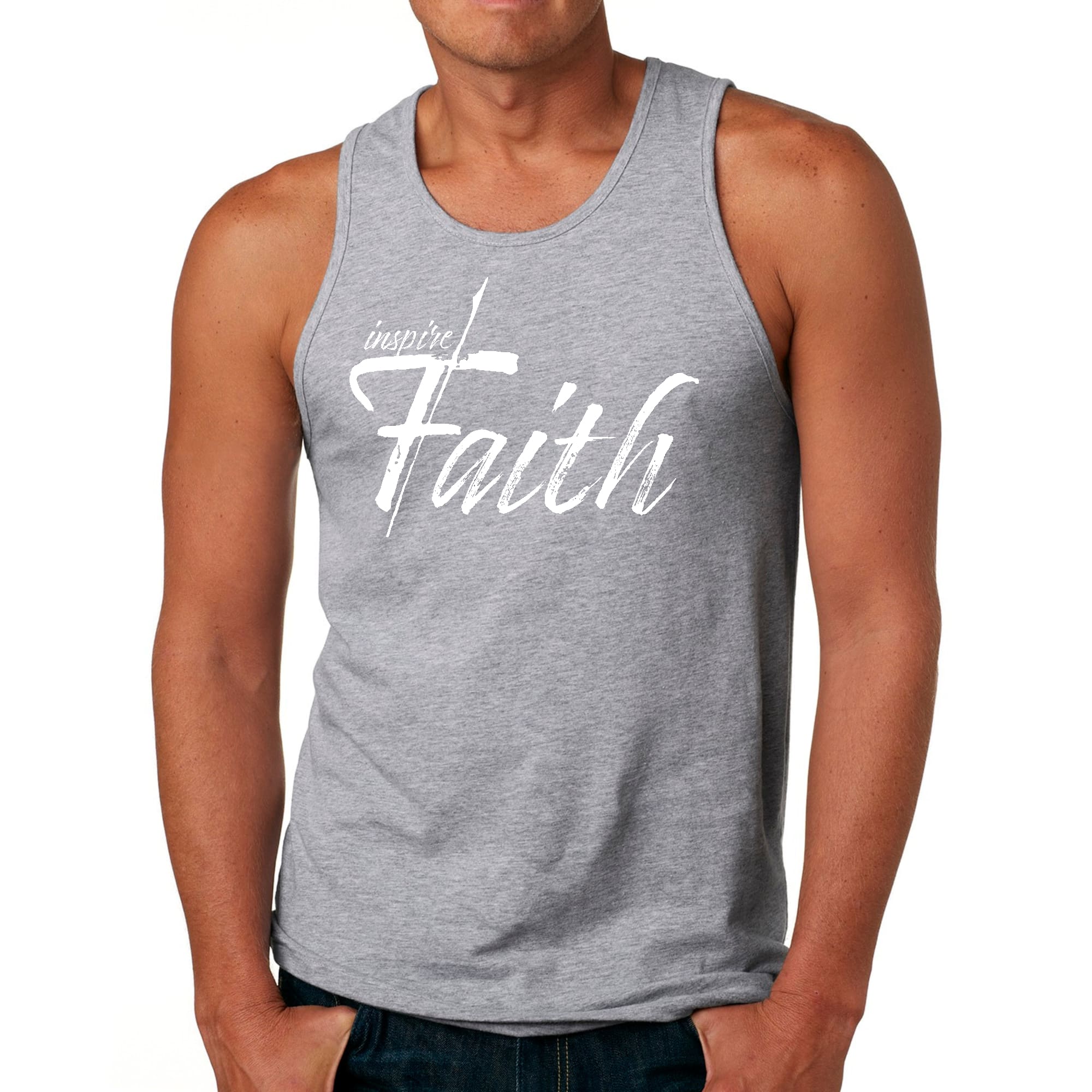 Mens Fitness Tank Top Graphic T-shirt Inspire Faith White Print-5