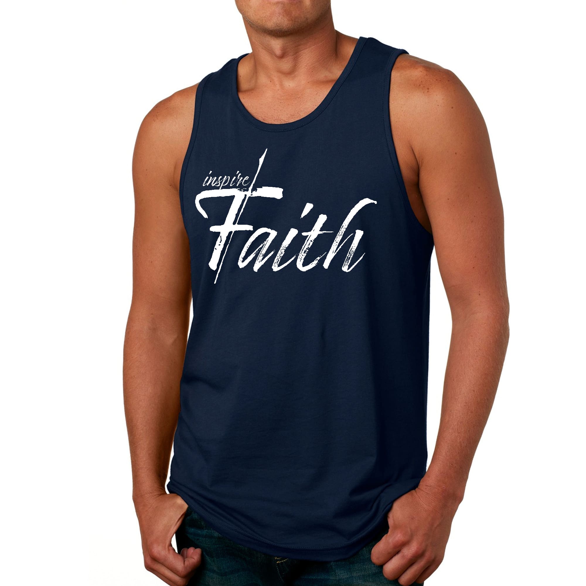 Mens Fitness Tank Top Graphic T-shirt Inspire Faith White Print-2