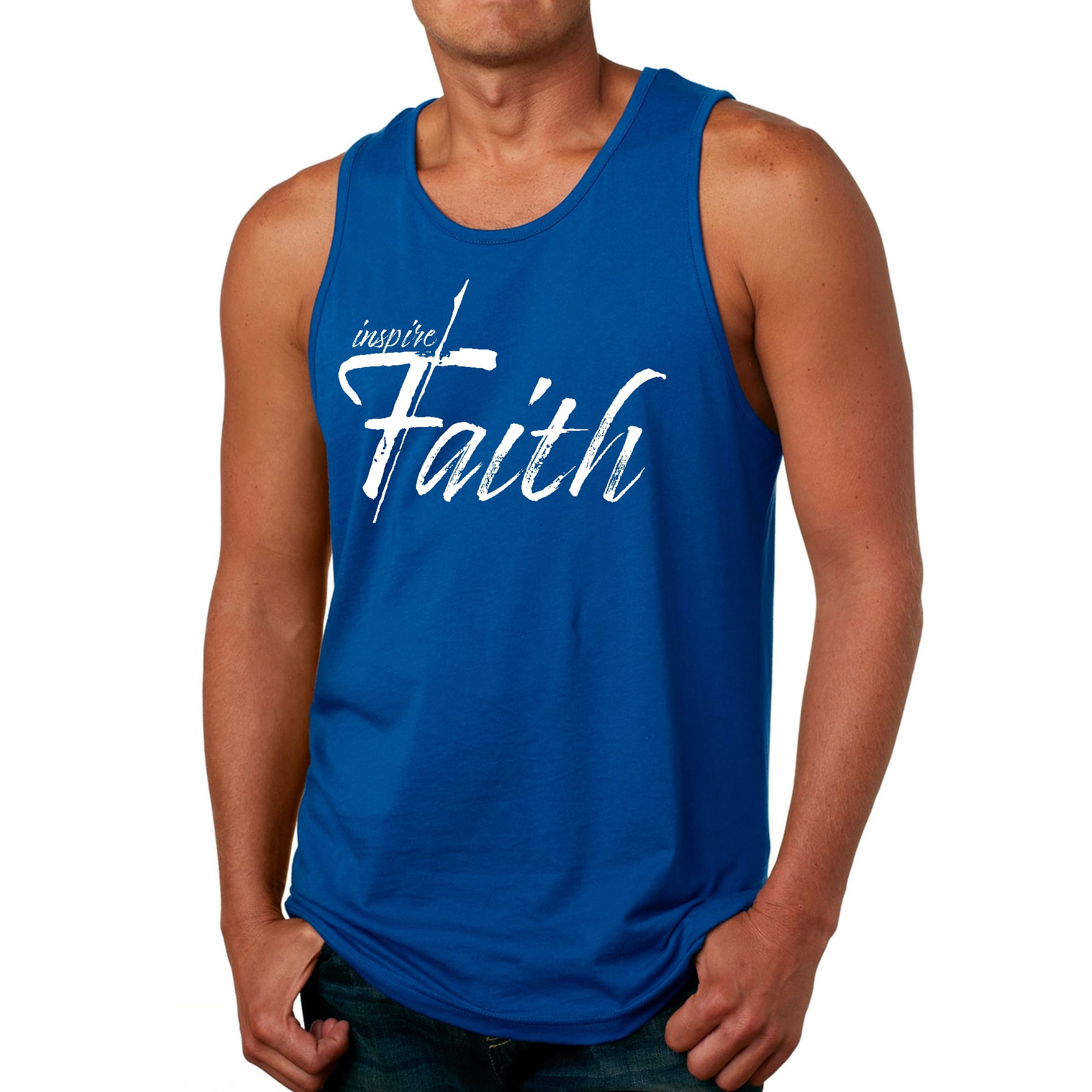 Mens Fitness Tank Top Graphic T-shirt Inspire Faith White Print-3