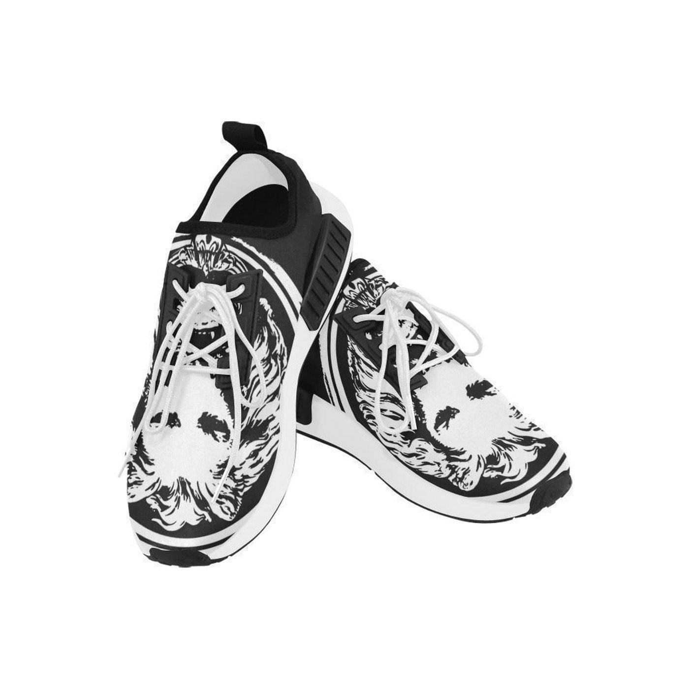 Womens Black and White Lion Lace Up Trainers - A.B.A