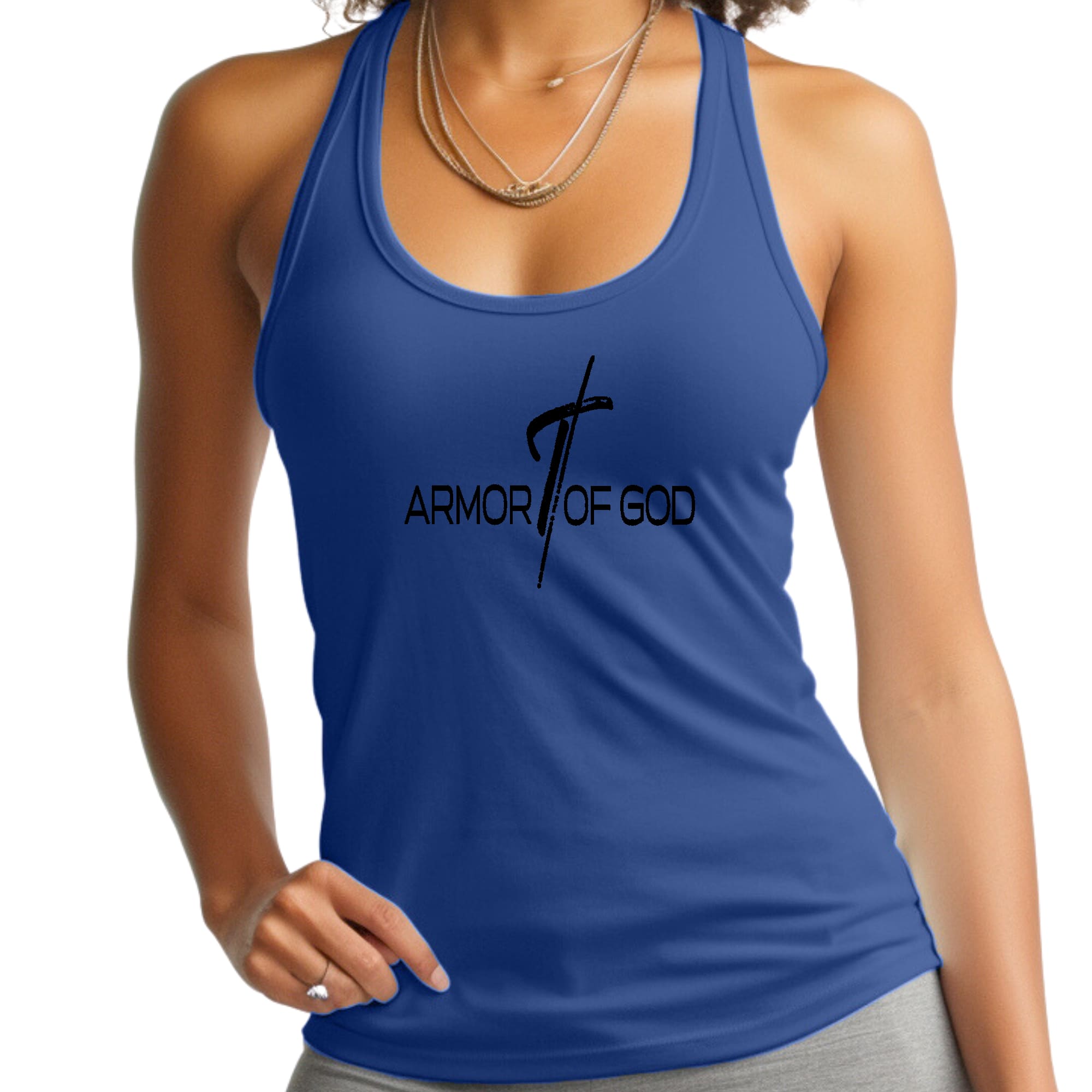 Womens Fitness Tank Top Graphic T-shirt - Armor of God Black-2