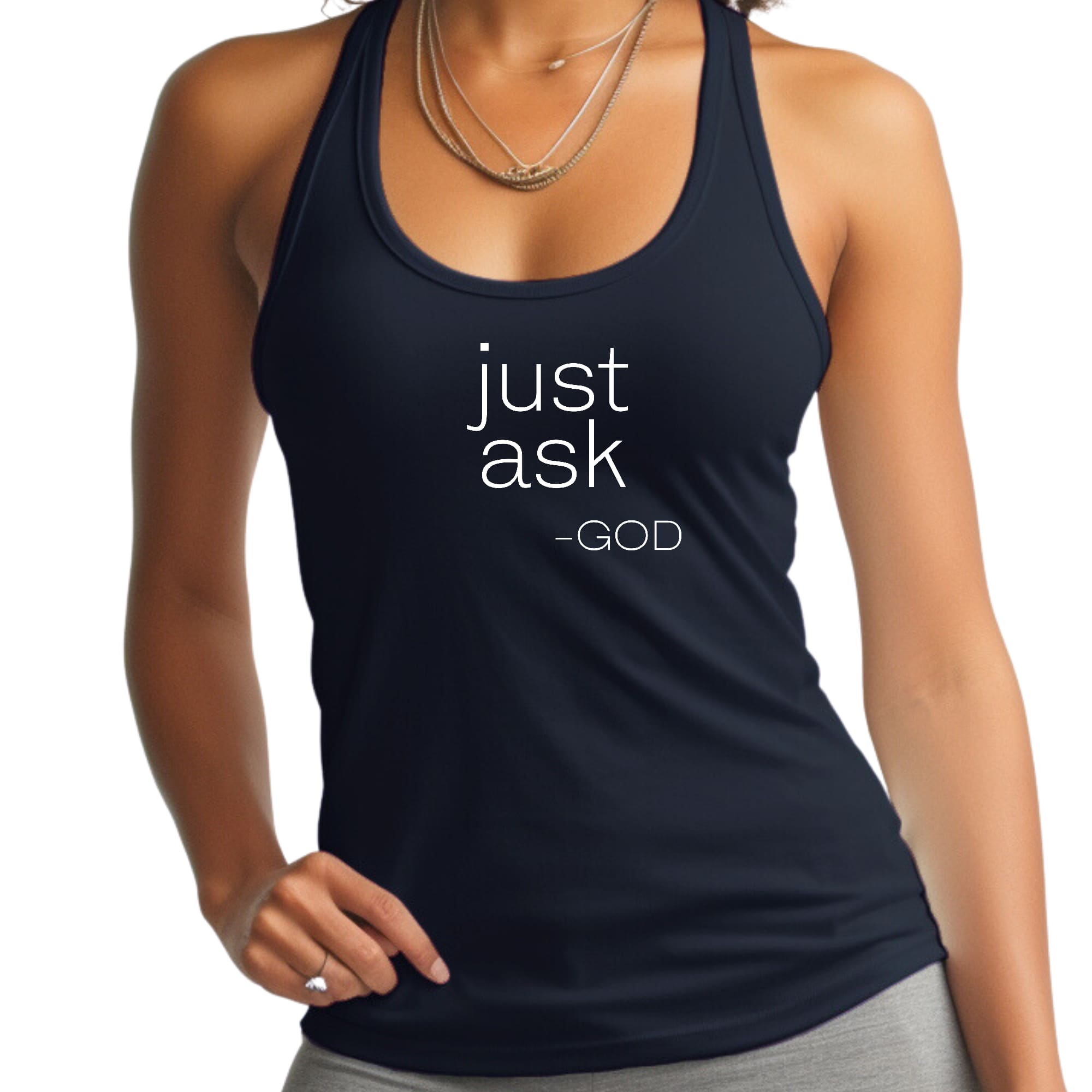 Womens Fitness Tank Top Graphic T-shirt Say it Soul - "Just Ask-god"-2