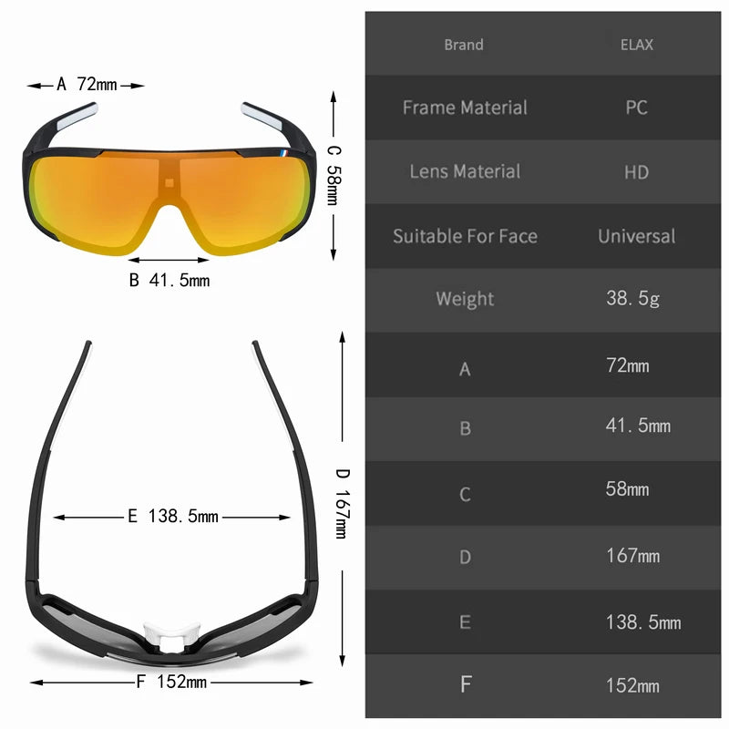 ELAX Polarized and Photochromic Cycling Glasses Outdoor Cycling Eyewear - A.B.A