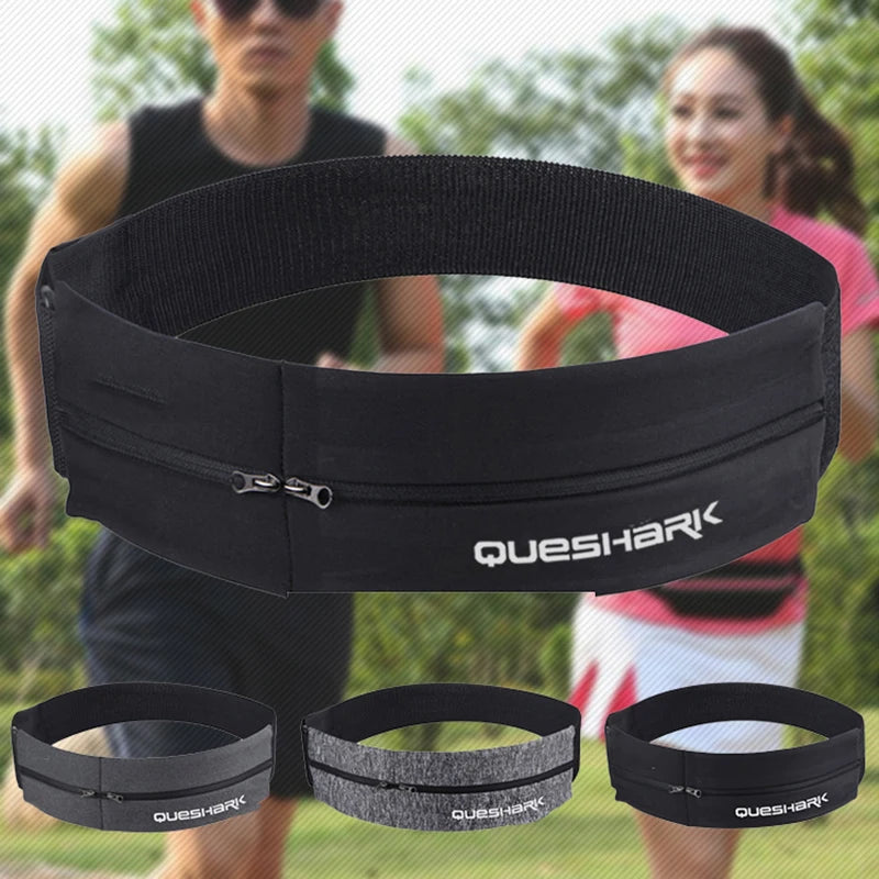 QUESHARK Pro Reflective Elastic Waistband Sport Bag Double Zipper Pocket - A.B.A