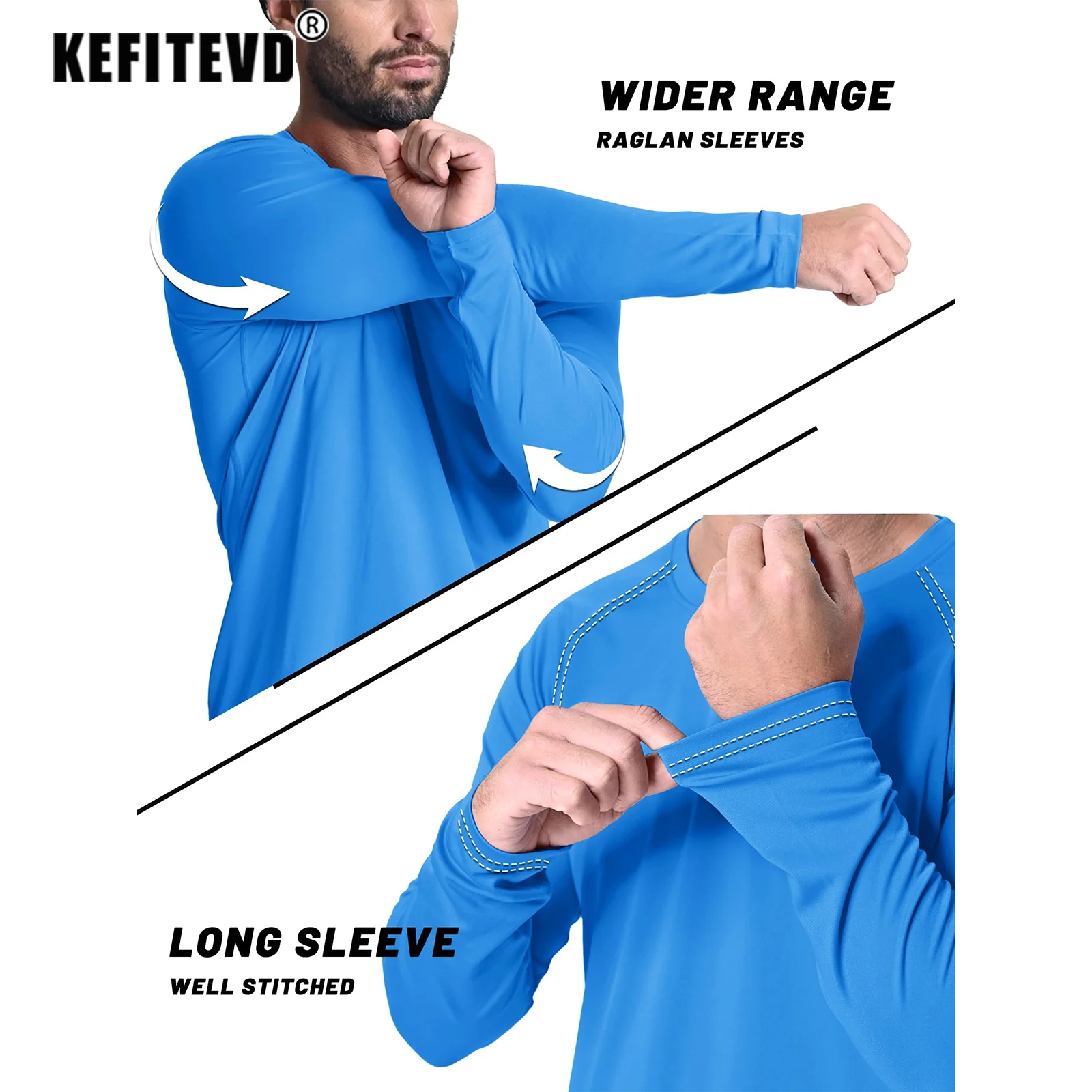 KEFITEVD Quick Drying Men's UPF 50+ Long Sleeve T-Shirts Men Sun Protection - A.B.A