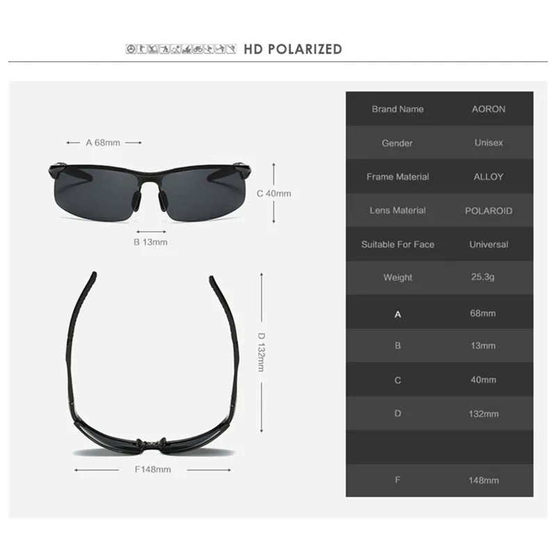AORON Driving Polarized Sunglasses Men Aluminum Magnesium Frame - A.B.A