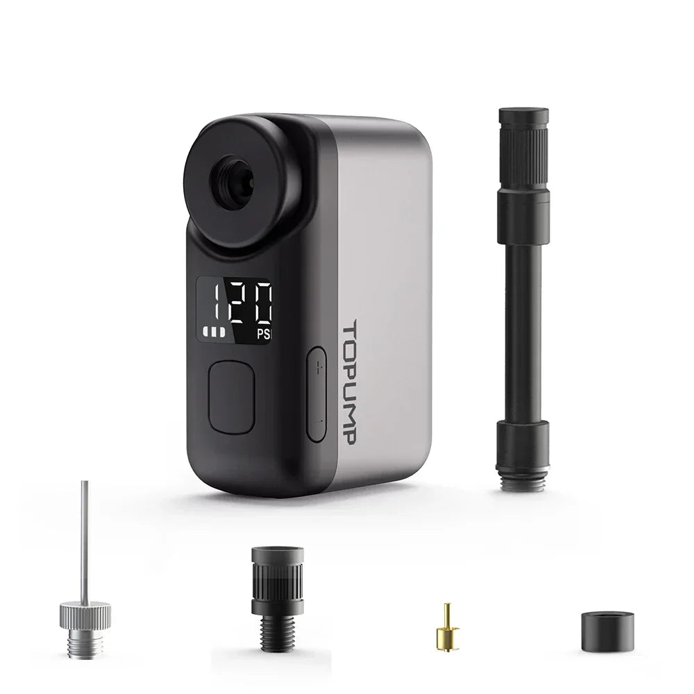Mini Cordless Electric Bike Pump 120 PSI Tire Inflator with Screen Grey-0