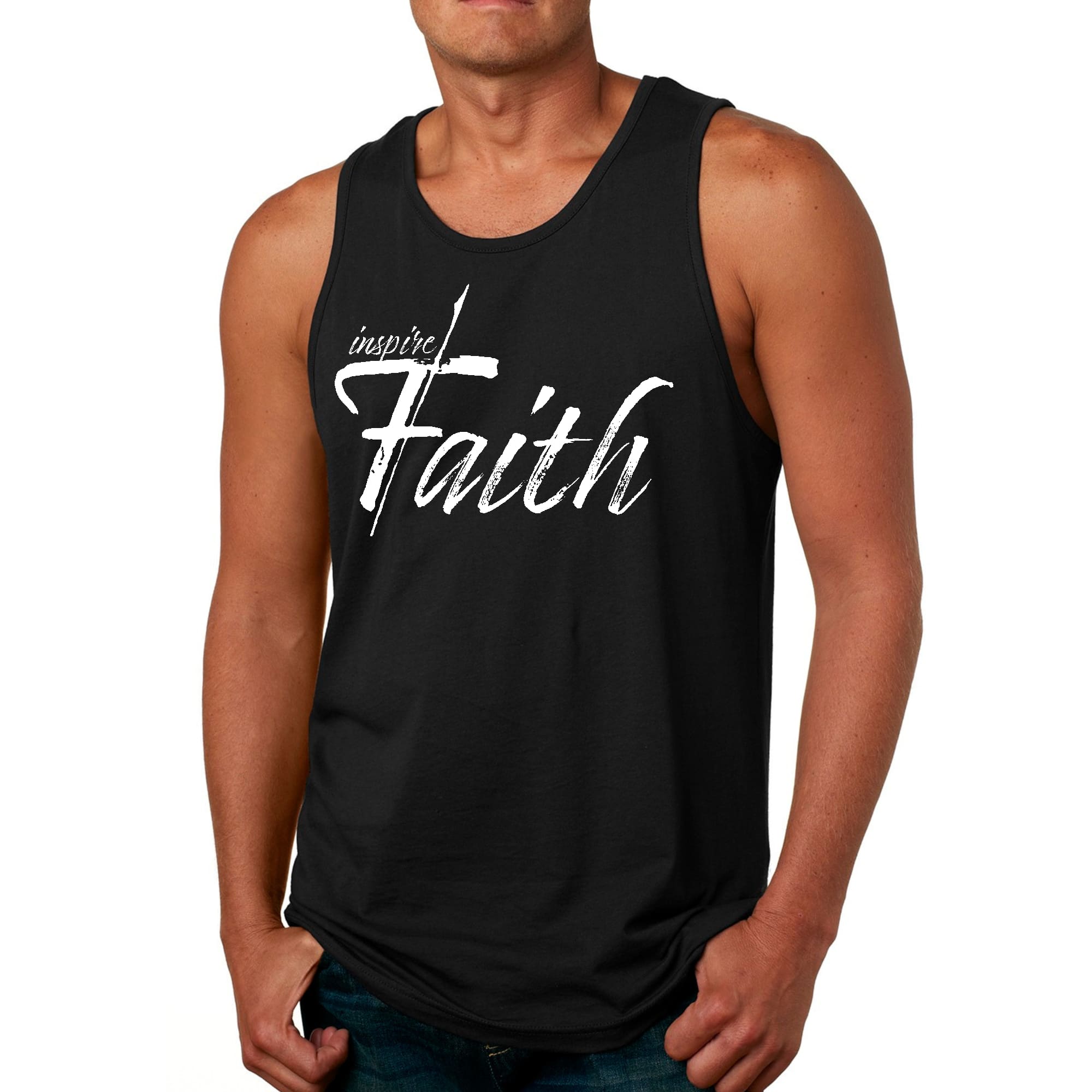 Mens Fitness Tank Top Graphic T-shirt Inspire Faith White Print-0