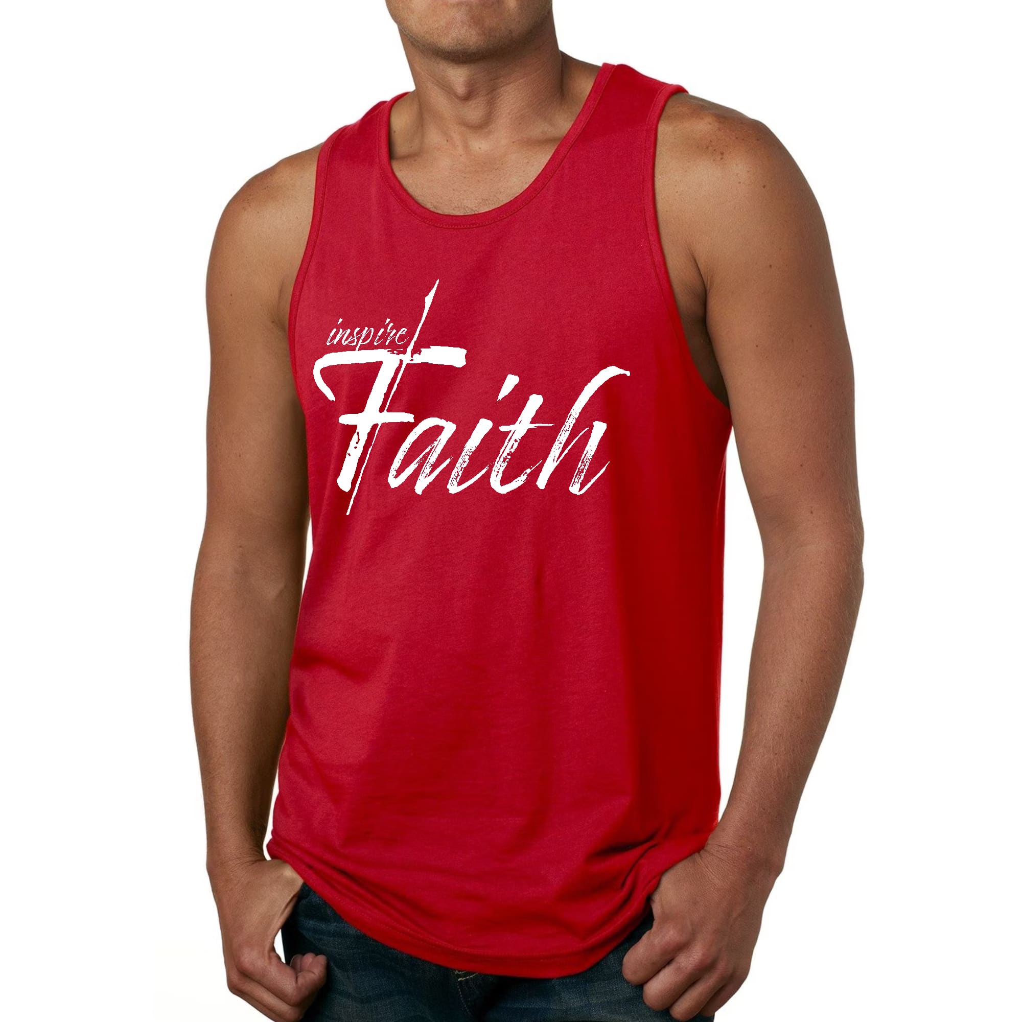 Mens Fitness Tank Top Graphic T-shirt Inspire Faith White Print-1