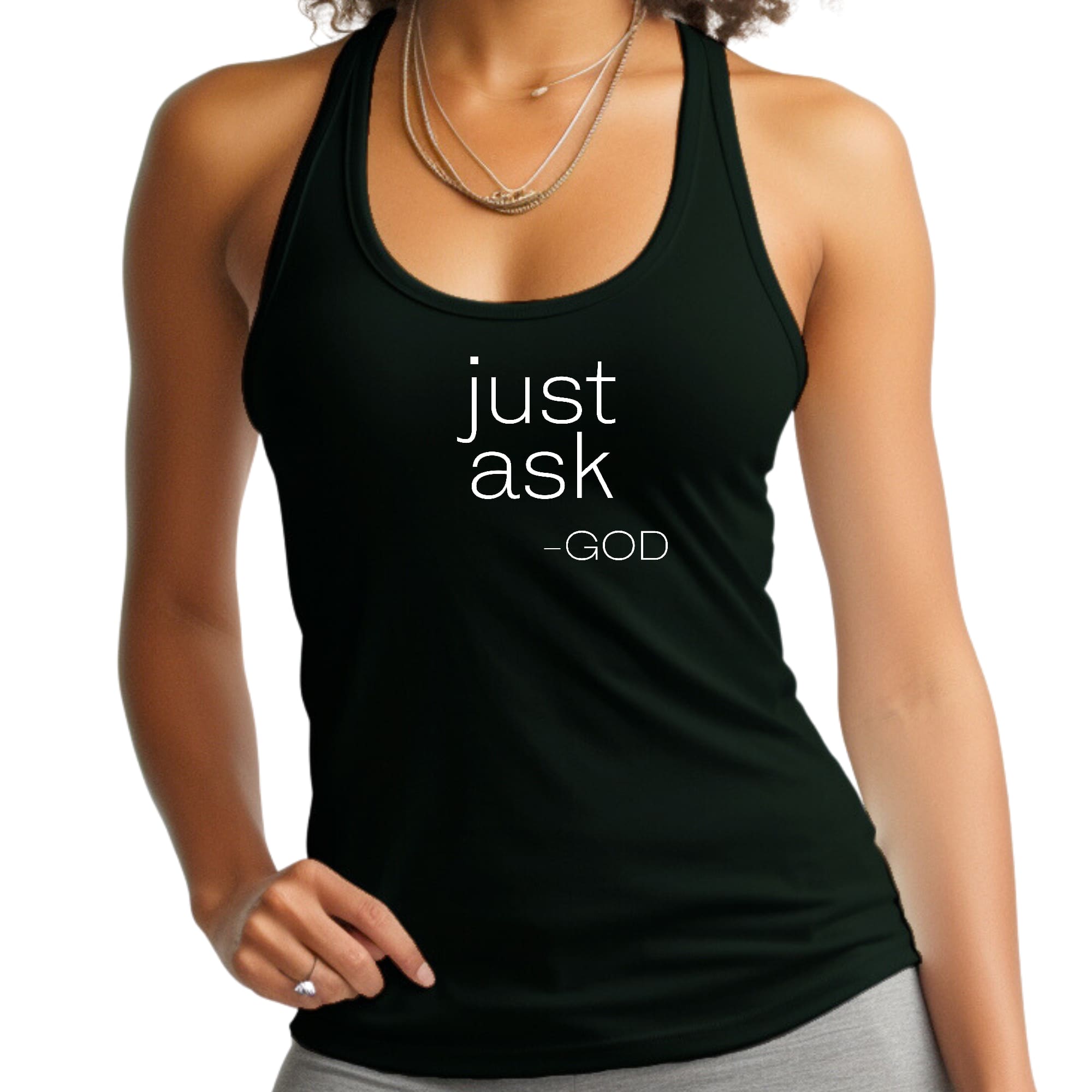 Womens Fitness Tank Top Graphic T-shirt Say it Soul - "Just Ask-god"-0