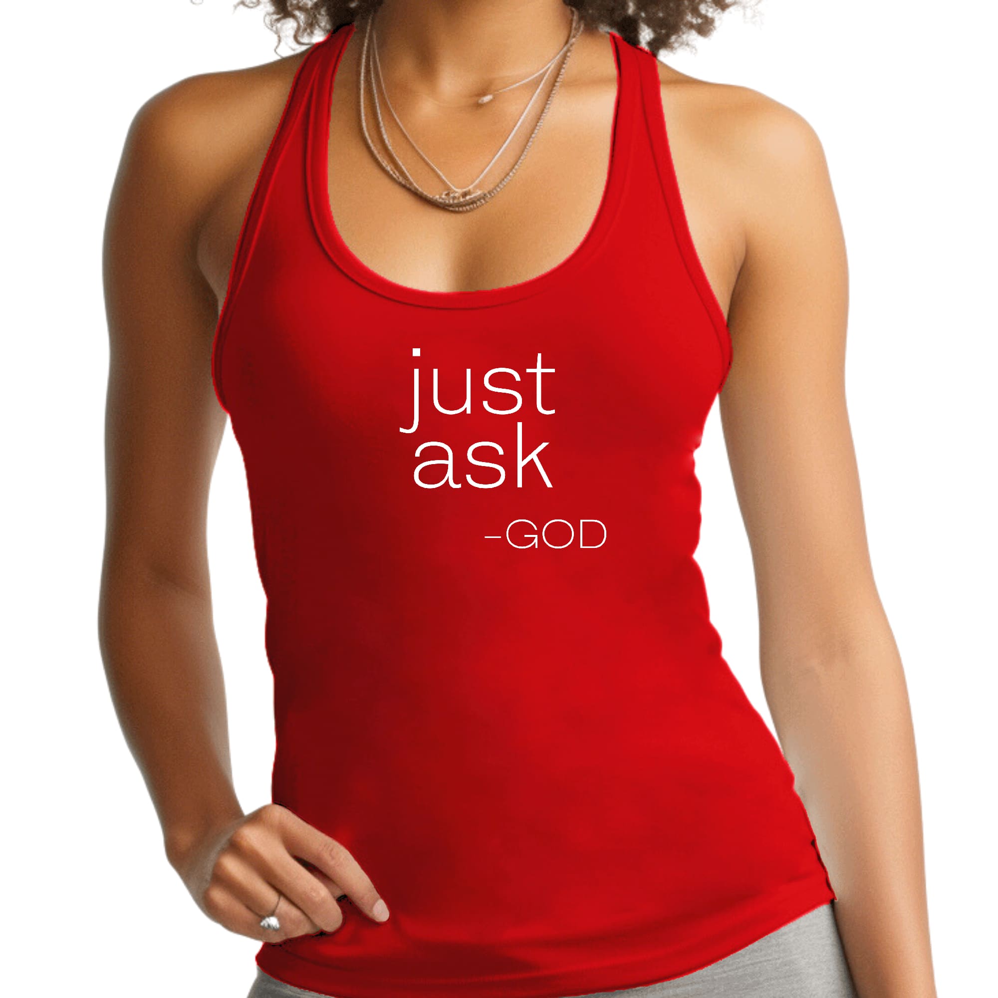 Womens Fitness Tank Top Graphic T-shirt Say it Soul - "Just Ask-god"-1
