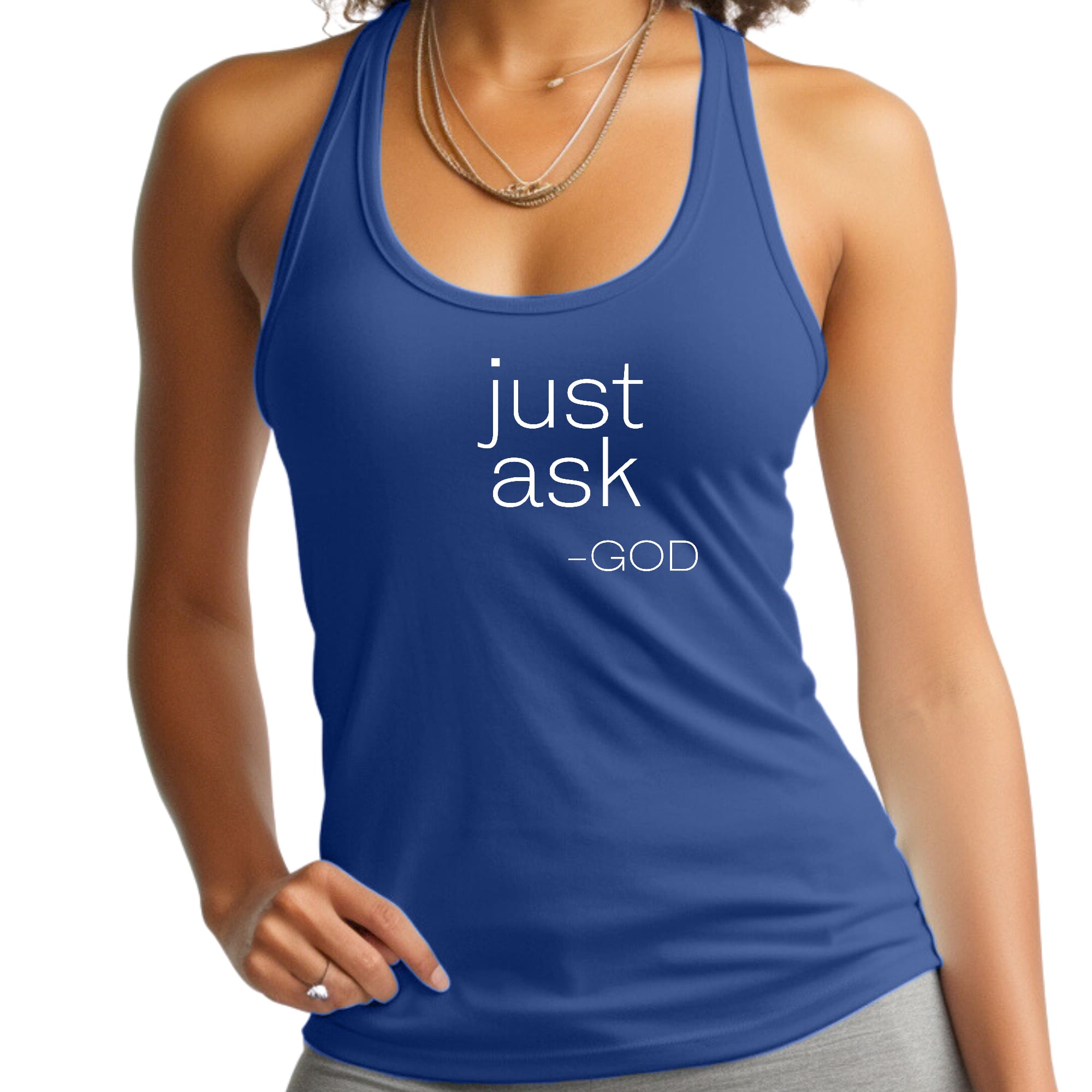 Womens Fitness Tank Top Graphic T-shirt Say it Soul - "Just Ask-god"-3