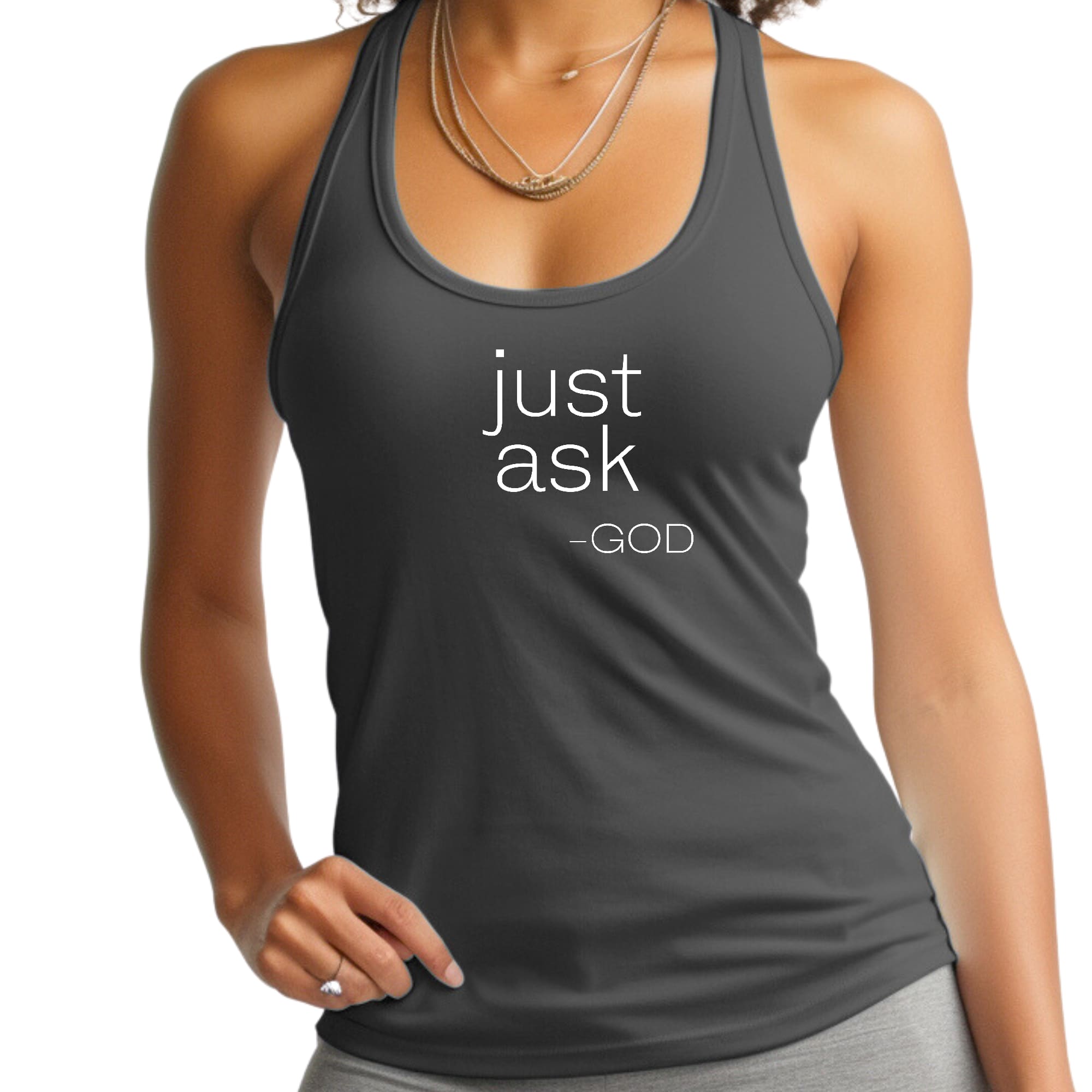 Womens Fitness Tank Top Graphic T-shirt Say it Soul - "Just Ask-god"-4